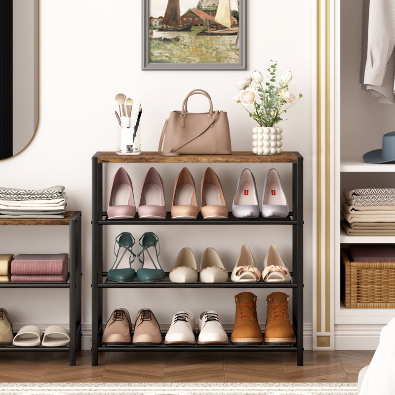 4 Tier Shoe Rack 9 Pair Shoe Storage for Closet Entryway Black